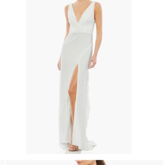 MAC DUGGAL Women’s V-neck Cowl Back Surplice Knit Stretch Gown White Size 4 New - Picture 3 of 7